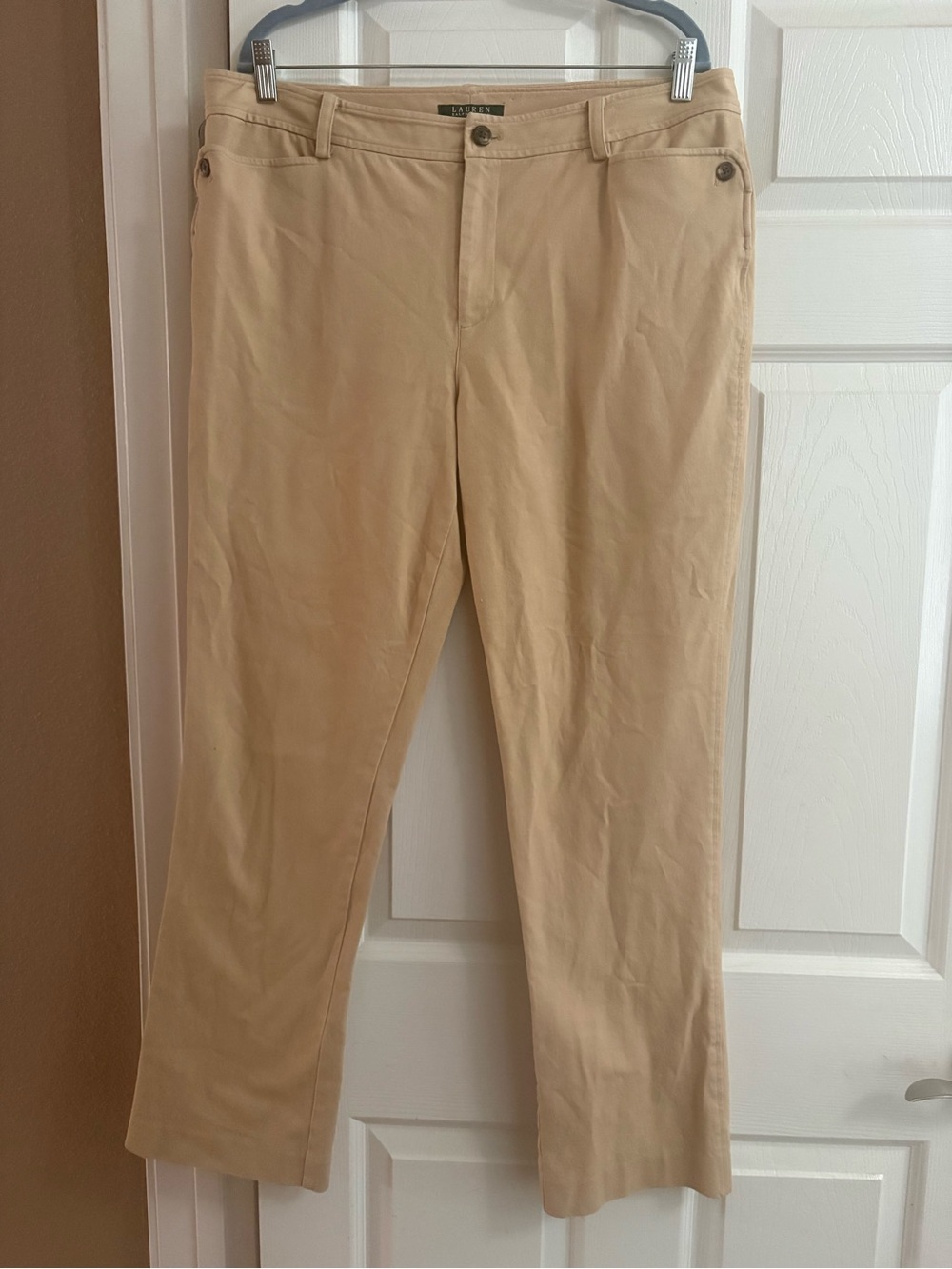 Lauren Ralph Lauren straight leg trouser pants tan pockets career office 14